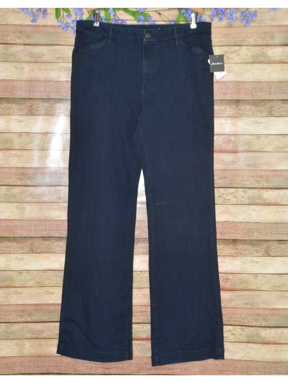 NWT Eddie Bauer Curvy Trouser Dress Jeans Womens 18T Dark Wash Tencel Stretch